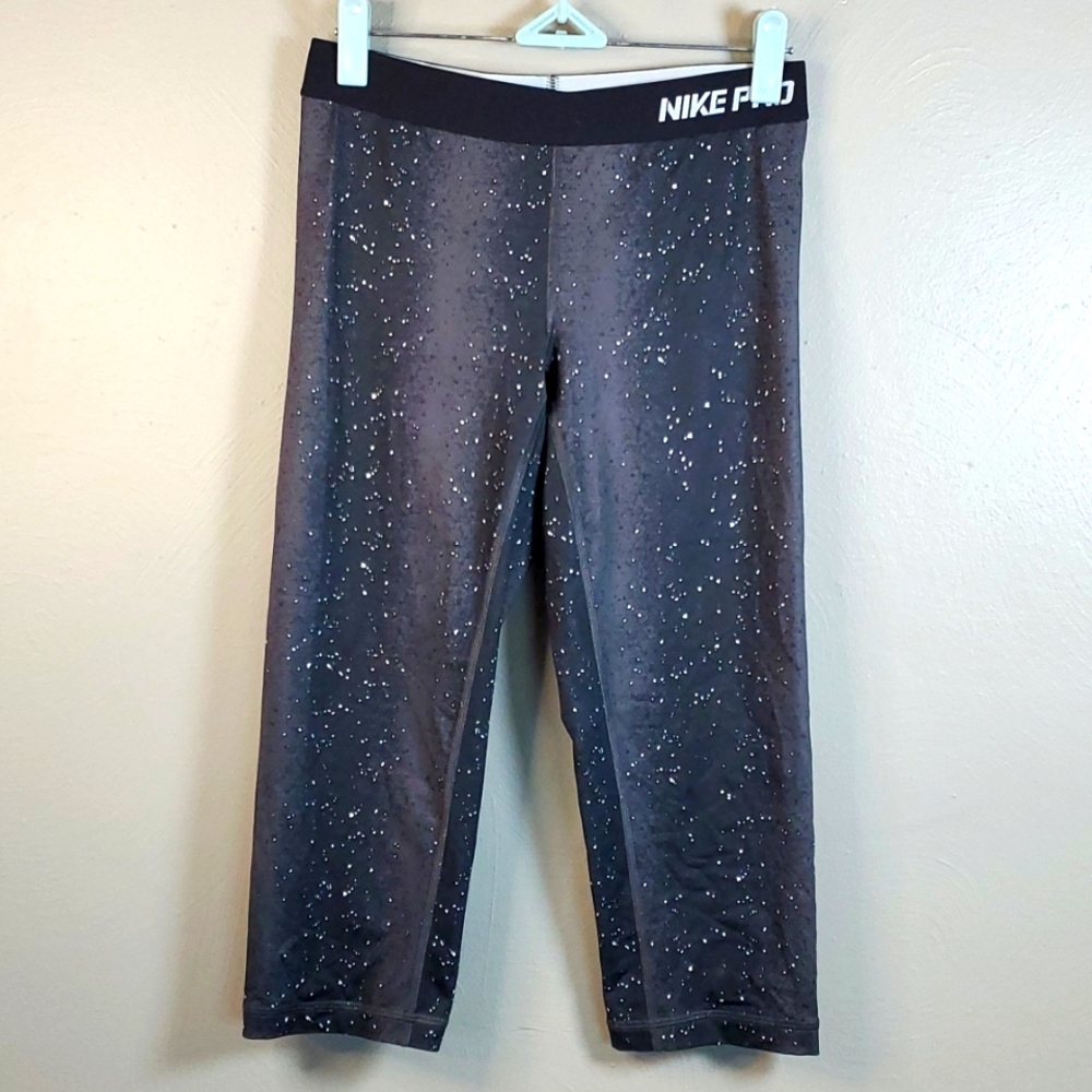 Nike Pro women's athletic capri leggings. Blk & gray with white spots. Size sm.